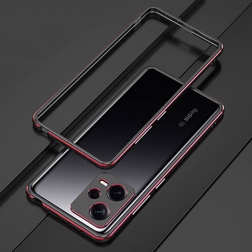 Luxury Aluminum Metal Frame Cover Case S01 for Xiaomi Redmi Note 12 Explorer Red and Black