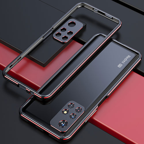 Luxury Aluminum Metal Frame Cover Case S02 for Xiaomi Poco M4 Pro 5G Red and Black