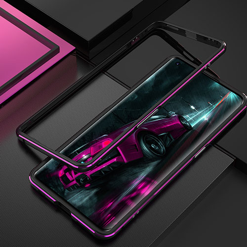 Luxury Aluminum Metal Frame Cover Case T01 for Oppo Find X2 Purple