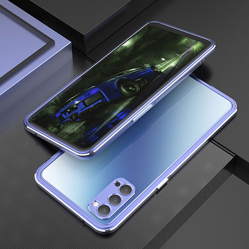 Luxury Aluminum Metal Frame Cover Case T01 for Oppo Reno4 Pro 5G Blue