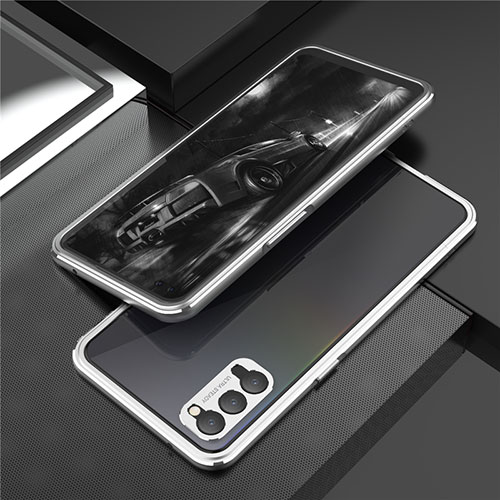 Luxury Aluminum Metal Frame Cover Case T01 for Oppo Reno4 Pro 5G Silver