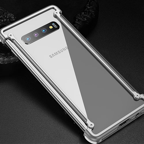 Luxury Aluminum Metal Frame Cover Case T01 for Samsung Galaxy S10 Silver