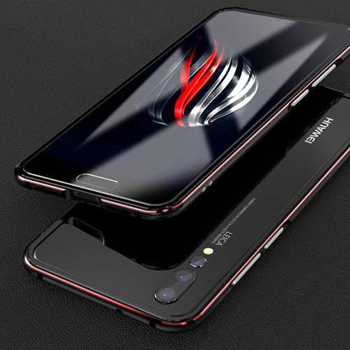 Luxury Aluminum Metal Frame Cover Case T02 for Huawei P20 Pro Red and Black