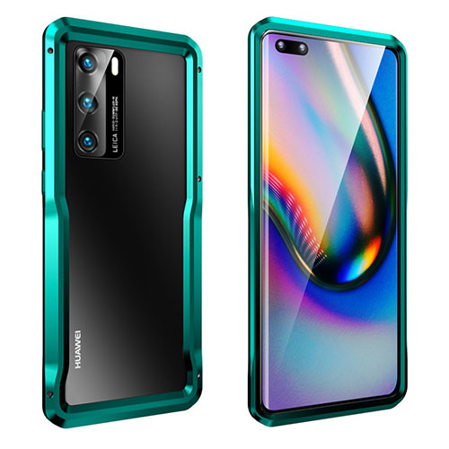 Luxury Aluminum Metal Frame Cover Case T02 for Huawei P40 Cyan