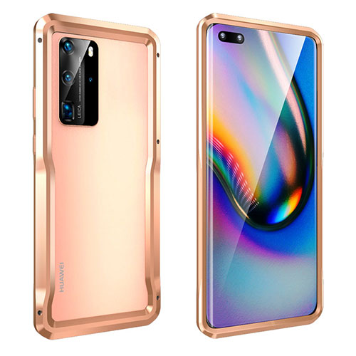 Luxury Aluminum Metal Frame Cover Case T03 for Huawei P40 Pro Gold