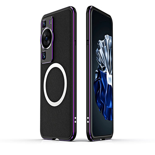 Luxury Aluminum Metal Frame Cover Case with Mag-Safe Magnetic JZ1 for Huawei P60 Purple and Blue