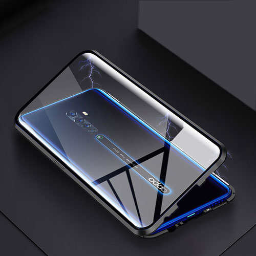 Luxury Aluminum Metal Frame Mirror Cover Case 360 Degrees C01 for Oppo Reno2 Black