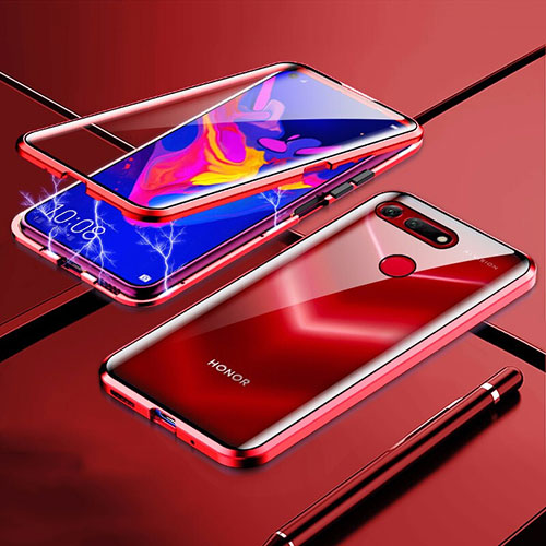 Luxury Aluminum Metal Frame Mirror Cover Case 360 Degrees F02 for Huawei Honor V20 Red