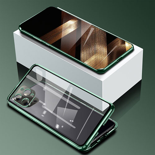 Luxury Aluminum Metal Frame Mirror Cover Case 360 Degrees for Apple iPhone 14 Pro Green