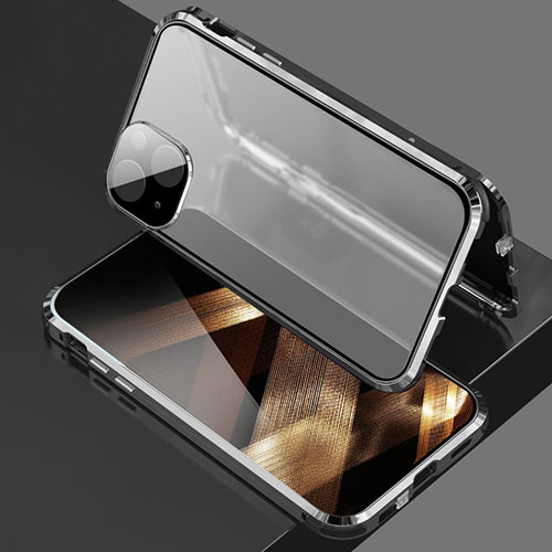 Luxury Aluminum Metal Frame Mirror Cover Case 360 Degrees for Apple iPhone 15 Plus Black