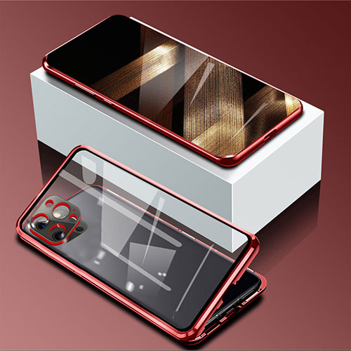 Luxury Aluminum Metal Frame Mirror Cover Case 360 Degrees for Apple iPhone 16 Pro Max Red