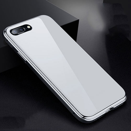 Luxury Aluminum Metal Frame Mirror Cover Case 360 Degrees for Apple iPhone 8 Plus White