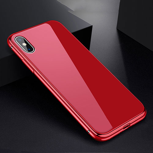 Luxury Aluminum Metal Frame Mirror Cover Case 360 Degrees for Apple iPhone X Red