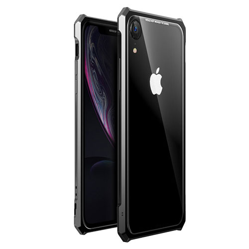 Luxury Aluminum Metal Frame Mirror Cover Case 360 Degrees for Apple iPhone XR Black