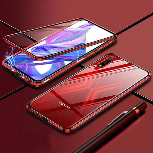 Luxury Aluminum Metal Frame Mirror Cover Case 360 Degrees for Huawei Enjoy 10 Red