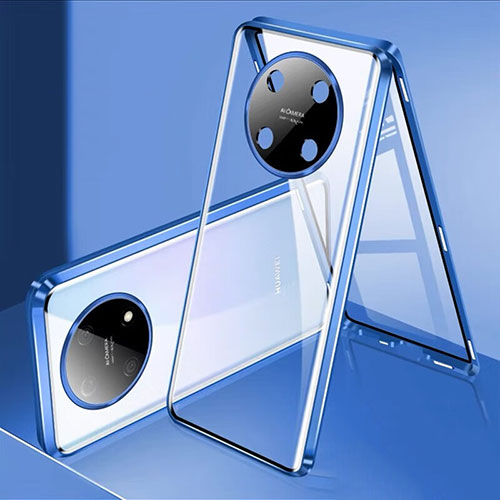 Luxury Aluminum Metal Frame Mirror Cover Case 360 Degrees for Huawei Enjoy 50 Pro Blue