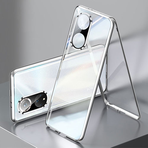 Luxury Aluminum Metal Frame Mirror Cover Case 360 Degrees for Huawei Honor 50 5G Silver