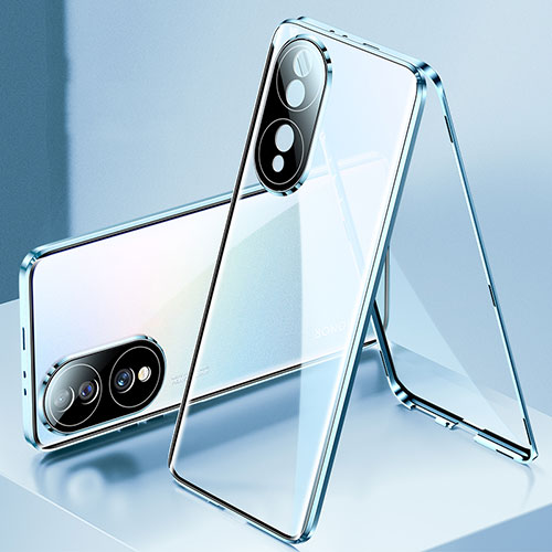 Luxury Aluminum Metal Frame Mirror Cover Case 360 Degrees for Huawei Honor 70 5G Blue