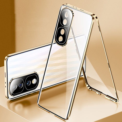 Luxury Aluminum Metal Frame Mirror Cover Case 360 Degrees for Huawei Honor 70 Pro 5G Gold