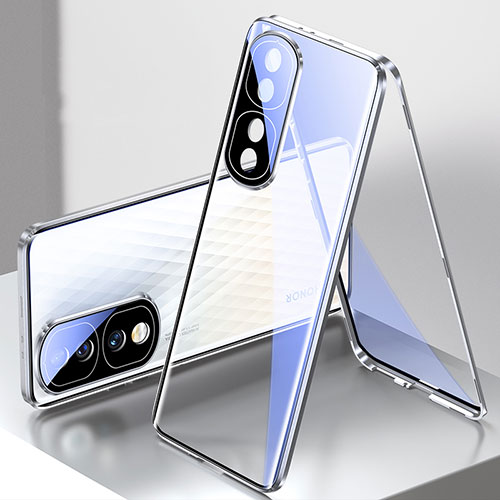 Luxury Aluminum Metal Frame Mirror Cover Case 360 Degrees for Huawei Honor 70 Pro 5G Silver