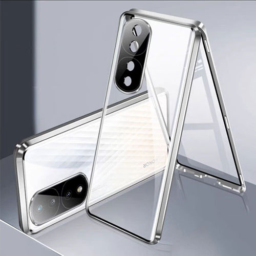 Luxury Aluminum Metal Frame Mirror Cover Case 360 Degrees for Huawei Honor 80 Pro Flat 5G Silver