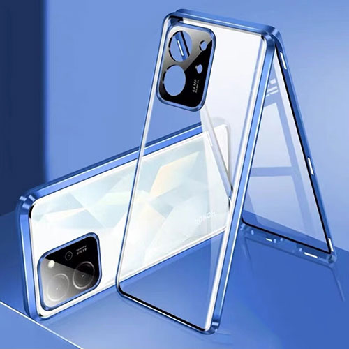 Luxury Aluminum Metal Frame Mirror Cover Case 360 Degrees for Huawei Honor 80 SE 5G Blue