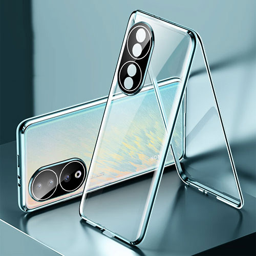 Luxury Aluminum Metal Frame Mirror Cover Case 360 Degrees for Huawei Honor 90 5G Blue