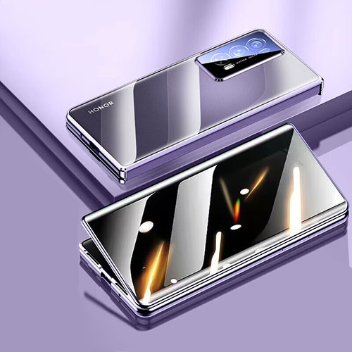 Luxury Aluminum Metal Frame Mirror Cover Case 360 Degrees for Huawei Honor Magic V2 5G Purple