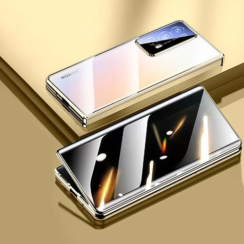 Luxury Aluminum Metal Frame Mirror Cover Case 360 Degrees for Huawei Honor Magic V2 Ultimate 5G Gold