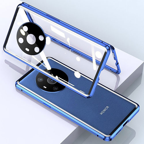 Luxury Aluminum Metal Frame Mirror Cover Case 360 Degrees for Huawei Honor Magic4 5G Blue