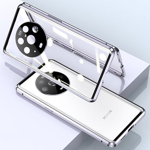 Luxury Aluminum Metal Frame Mirror Cover Case 360 Degrees for Huawei Honor Magic4 5G Silver