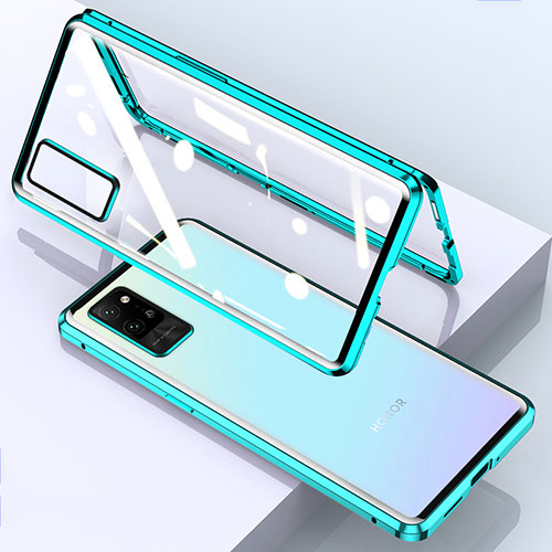 Luxury Aluminum Metal Frame Mirror Cover Case 360 Degrees for Huawei Honor Play4 Pro 5G Cyan