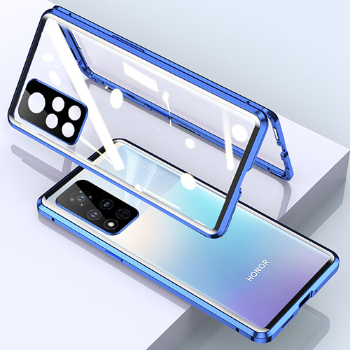 Luxury Aluminum Metal Frame Mirror Cover Case 360 Degrees for Huawei Honor V40 5G Blue