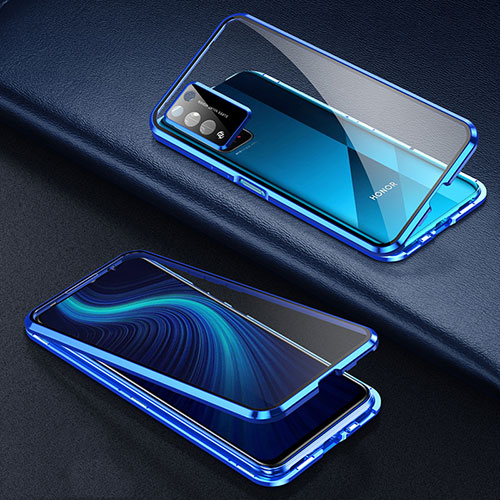 Luxury Aluminum Metal Frame Mirror Cover Case 360 Degrees for Huawei Honor X10 5G Blue