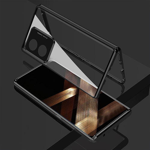 Luxury Aluminum Metal Frame Mirror Cover Case 360 Degrees for Huawei Honor X5 Plus Black