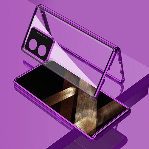 Luxury Aluminum Metal Frame Mirror Cover Case 360 Degrees for Huawei Honor X5 Plus Purple