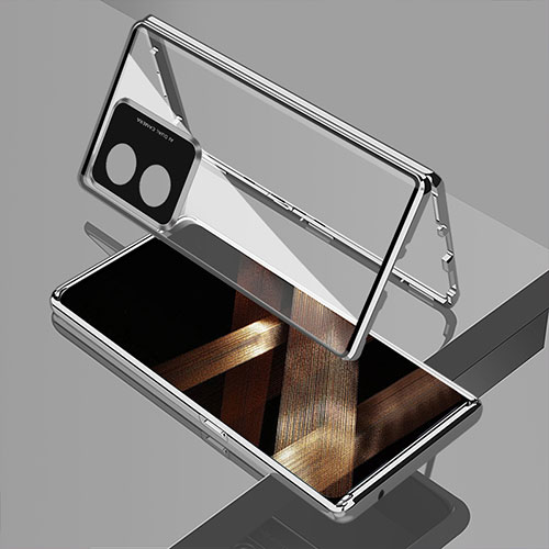 Luxury Aluminum Metal Frame Mirror Cover Case 360 Degrees for Huawei Honor X5 Plus Silver