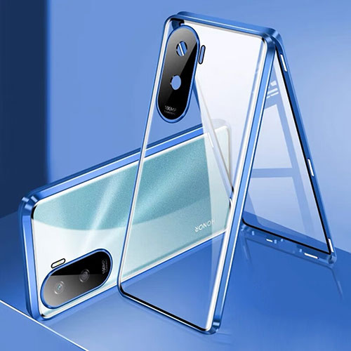 Luxury Aluminum Metal Frame Mirror Cover Case 360 Degrees for Huawei Honor X50i 5G Blue