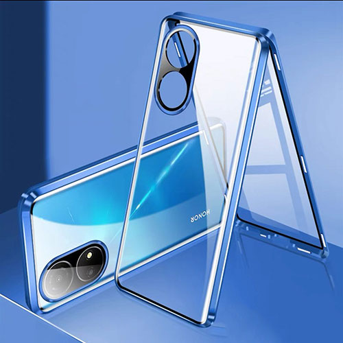 Luxury Aluminum Metal Frame Mirror Cover Case 360 Degrees for Huawei Honor X7 Blue