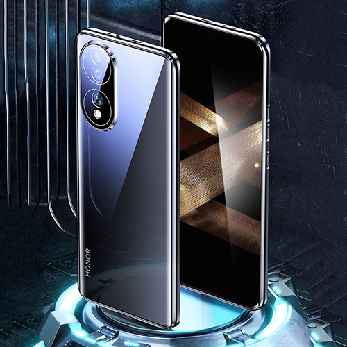 Luxury Aluminum Metal Frame Mirror Cover Case 360 Degrees for Huawei Honor X7b Black