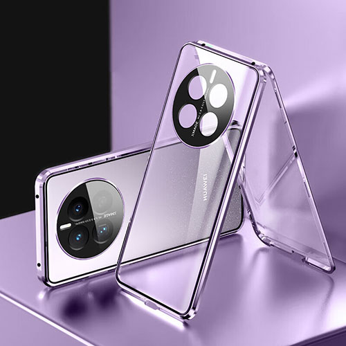 Luxury Aluminum Metal Frame Mirror Cover Case 360 Degrees for Huawei Mate 50 Purple