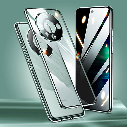 Luxury Aluminum Metal Frame Mirror Cover Case 360 Degrees for Huawei Mate 60 Green