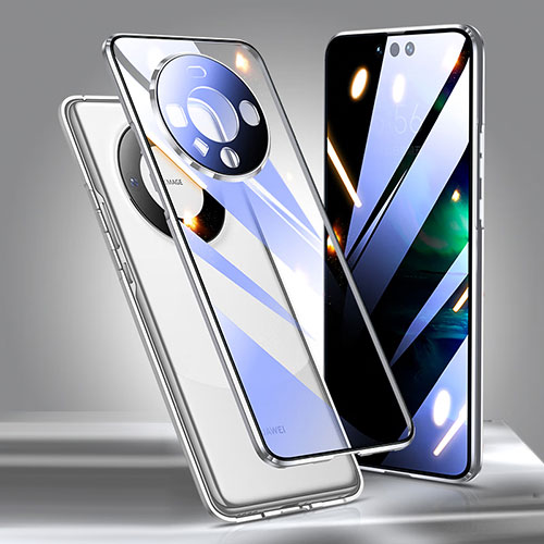 Luxury Aluminum Metal Frame Mirror Cover Case 360 Degrees for Huawei Mate 60 Pro+ Plus Silver