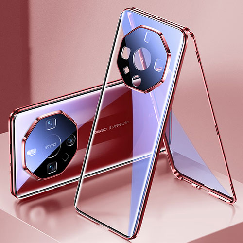 Luxury Aluminum Metal Frame Mirror Cover Case 360 Degrees for Huawei Mate 60 RS Ultimate Red