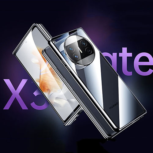 Luxury Aluminum Metal Frame Mirror Cover Case 360 Degrees for Huawei Mate X3 Black