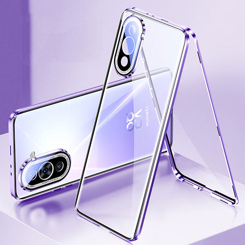 Luxury Aluminum Metal Frame Mirror Cover Case 360 Degrees for Huawei Nova 10 Pro Purple