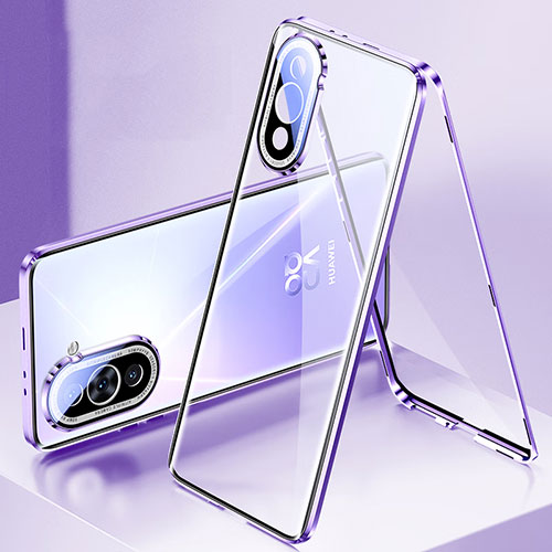 Luxury Aluminum Metal Frame Mirror Cover Case 360 Degrees for Huawei Nova 10 Purple