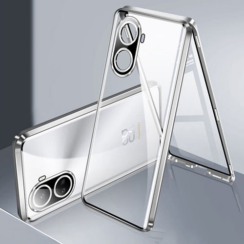 Luxury Aluminum Metal Frame Mirror Cover Case 360 Degrees for Huawei Nova 10 SE Silver