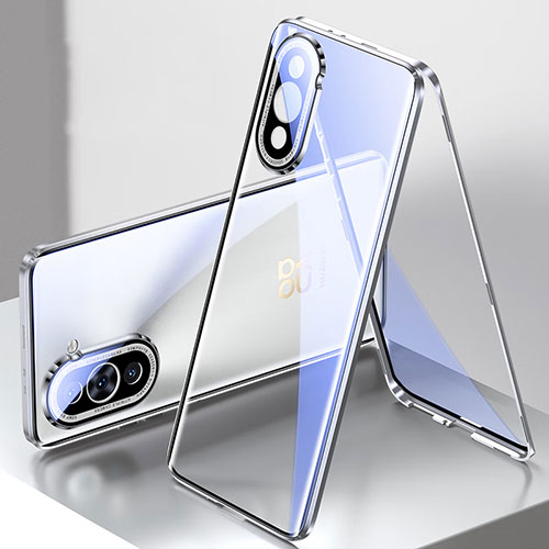 Luxury Aluminum Metal Frame Mirror Cover Case 360 Degrees for Huawei Nova 10 Silver