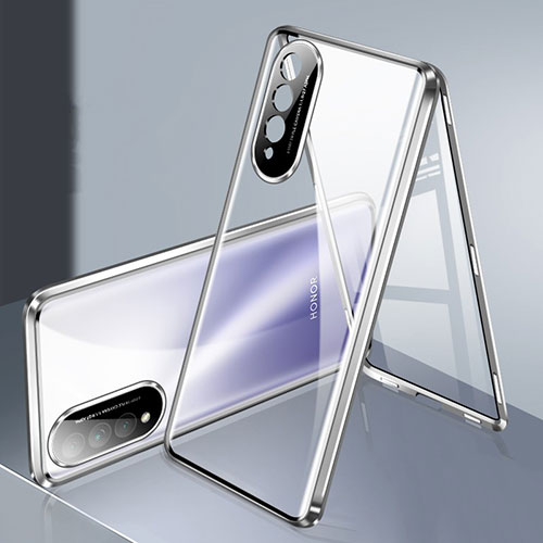 Luxury Aluminum Metal Frame Mirror Cover Case 360 Degrees for Huawei Nova 10z Silver